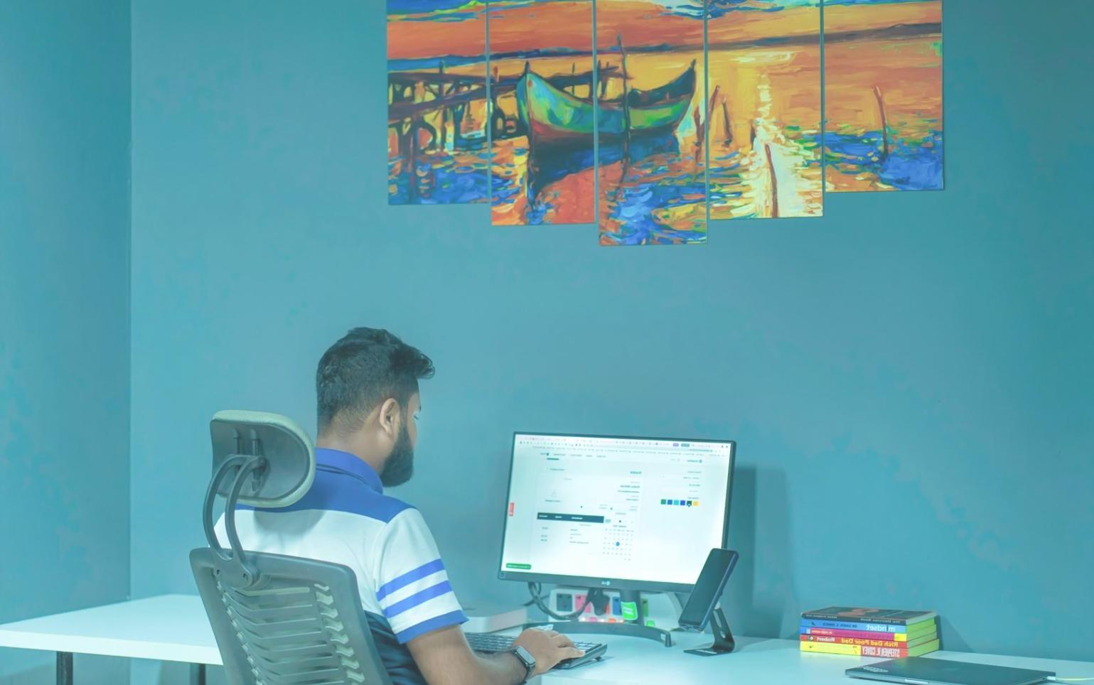 Espacio de trabajo moderno del equipo nubeliosvia con herramientas financieras